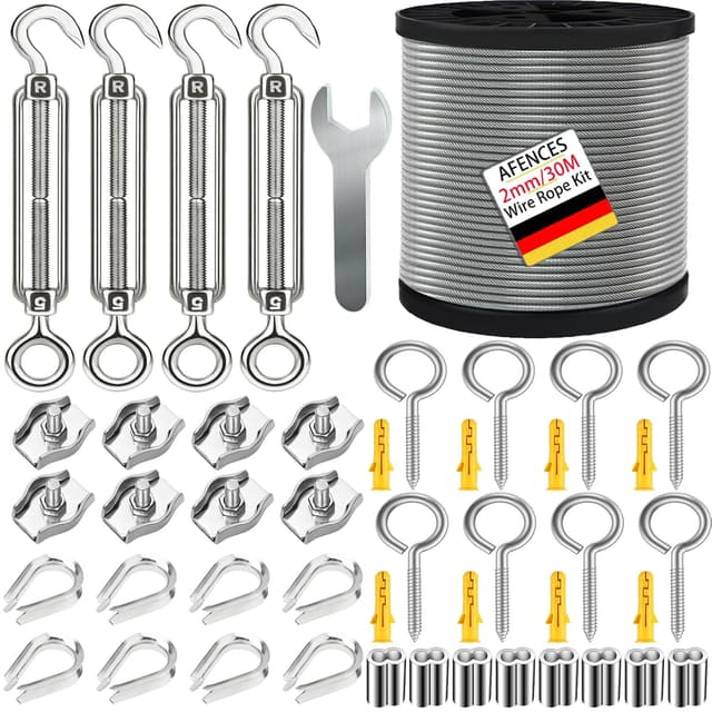 Detalle de AFences 30M Premium Stainless Steel Garden Wire Kit with M5 Turnbuckle Tensioner