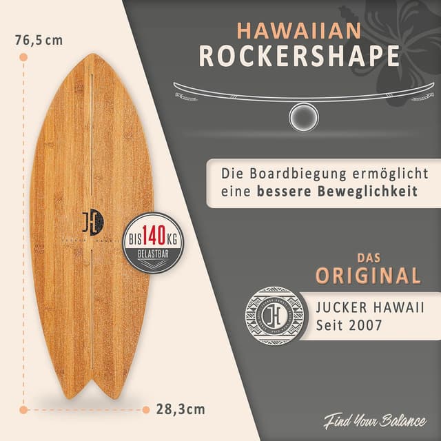 Detalle de JUCKER HAWAII Balance Board „Ocean Rocker“ – Balanceboard mit Rocker-Shape, 100% Echtholz und rutschfester Oberfläche