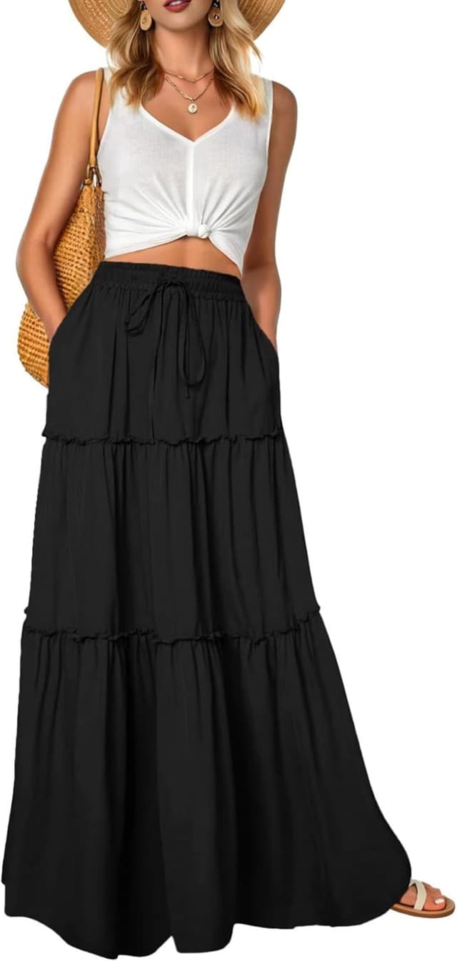 Thumbnail 6 de QIXING boho maxi skirt for women with pockets and drawstring waist