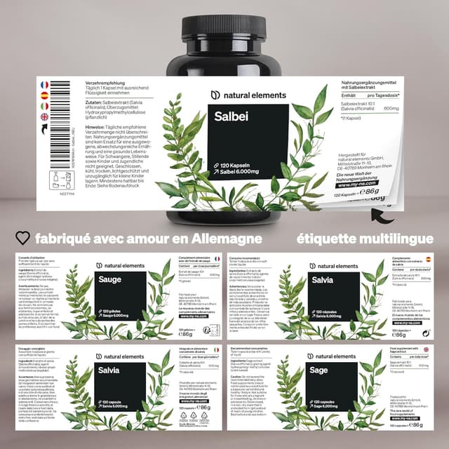 Detalle de Sauge 120 gélules – extrait de sauge 10:1, 6 000 mg par dose journalière