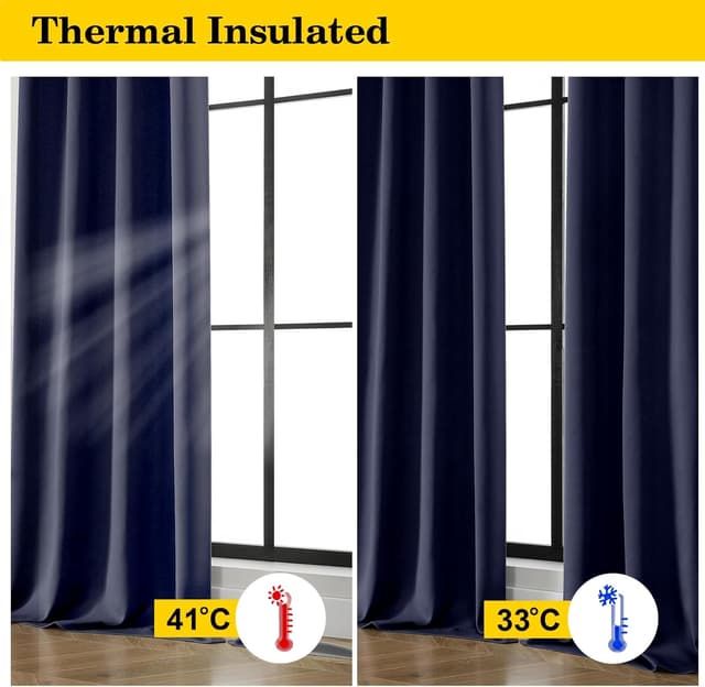 Thumbnail 4 de WelvetBLK Navy Blue Blackout Curtains 63" 🪟