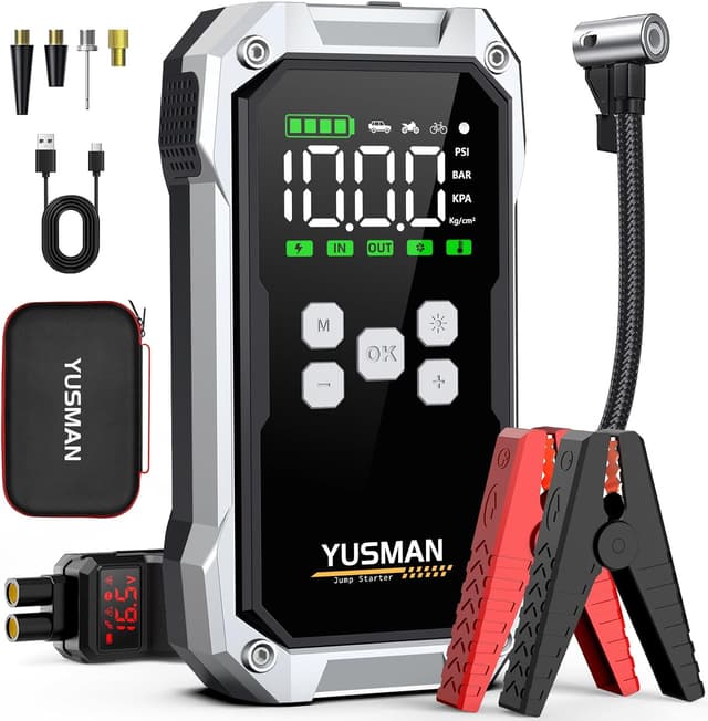 Detalle de YUSMAN Arrancador 12V 8000A con inflador 150 PSI