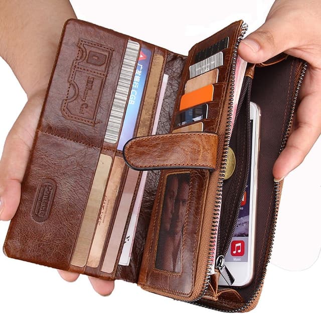 Detalle 1 de Contacts Genuine Leather Long Wallet for Men – Zipper Purse with 12 Card Slots