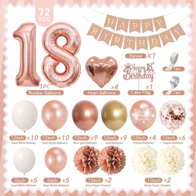 Detalle de Decoration Anniversaire 18 Ans Fille : ballon or rose, arche et bannière « Joyeux Anniversaire »