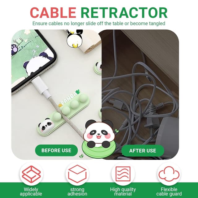 Detalle de FinalCool Selbstklebende Tier-Kabelhalter (Silikon/PVC) für Kabelmanagement am Schreibtisch & Nachttisch – Organizer „Panda“