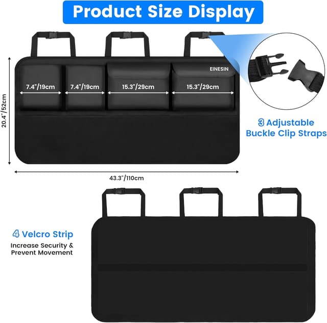 Detalle de Einesin Kofferraum Organizer Auto – Aufbewahrungstasche mit elastischer Aufhängestruktur (110 x 54 cm) für SUV