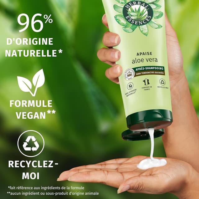 Detalle de Herbal Essences Après-shampoing Aloe hydratant Jasmin, cheveux très secs (350 ml) – vegan