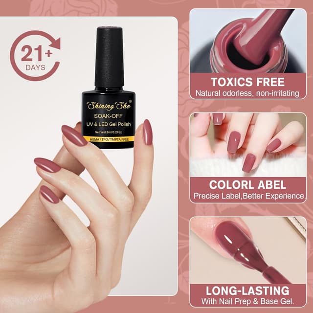 Detalle 2 de Shining She UV Nagellack Set (HEMA-frei, TPO-frei) mit 6 Farben – 8 ml pro Flasche