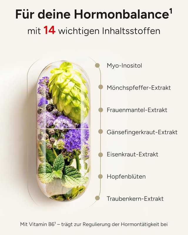 Detalle de Hormon Balance Frauen 14fach PMS Kapseln (180 Kapseln) mit Myo-Inositol, OPC, Frauenmantel & Vitamin B6