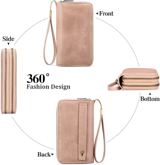 Detalle 2 de GAEKEAO Women’s Double-Zip Phone Clutch Wallet with RFID Blocking Wristlet Strap