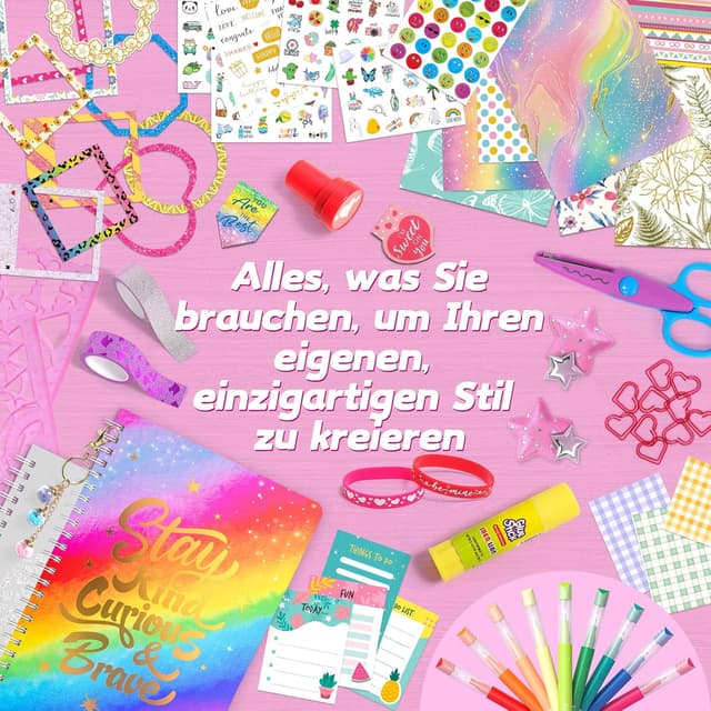 Detalle 2 de 2er-Set Mega DIY Tagebuch Set für Mädchen (Spiraljournale, Bastel- & Scrapbook-Zubehör) – Geschenk ab ca. 8–14 Jahre