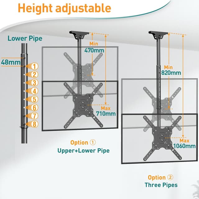 Detalle 2 de ELIVED EV3015 : support de plafond pour téléviseurs plats et incurvés jusqu’à 45 kg (VESA max 400 x 400 mm)
