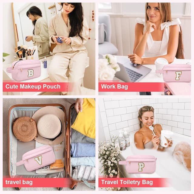 Thumbnail 6 de Toozen Initialen Make-up-Tasche aus Cord (Reisekulturbeutel) mit Metallreißverschluss, rosa