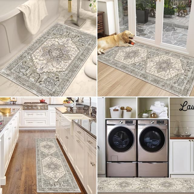 Detalle de Yamaziot Boho Washable Kitchen Rugs Set of 3 (Non-Slip, Rubber Backing, Waterproof & Stain Resistant)