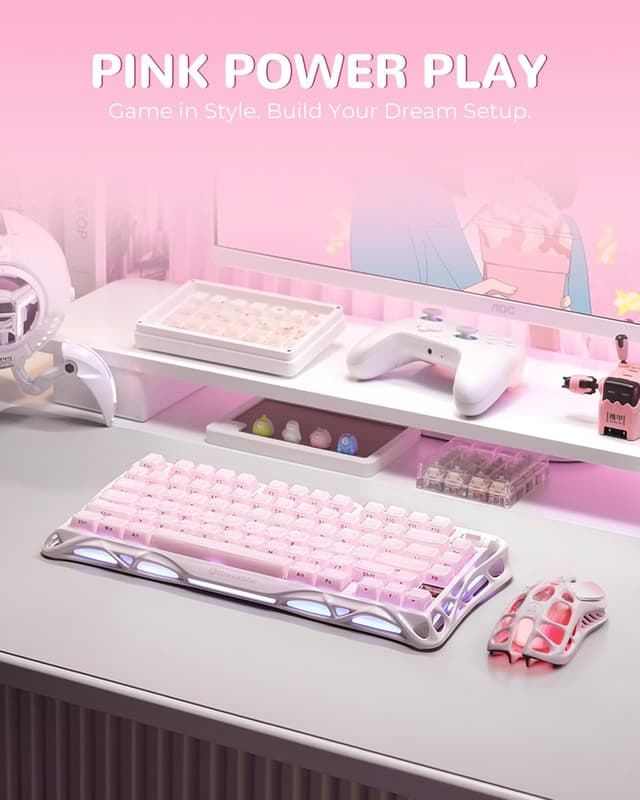 Detalle de GravaStar Mercury,K1 75% Pink Wireless Mechanical Gaming Keyboard (Sakura Pink)