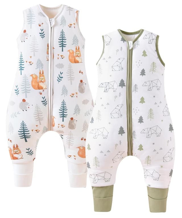 Detalle de Chilsuessy Baby-Schlafsack mit Beinen 1,5 Tog (2er-Pack) aus 100% Baumwolle – Ganzjahres Schlafsack mit Füßen, 100 cm