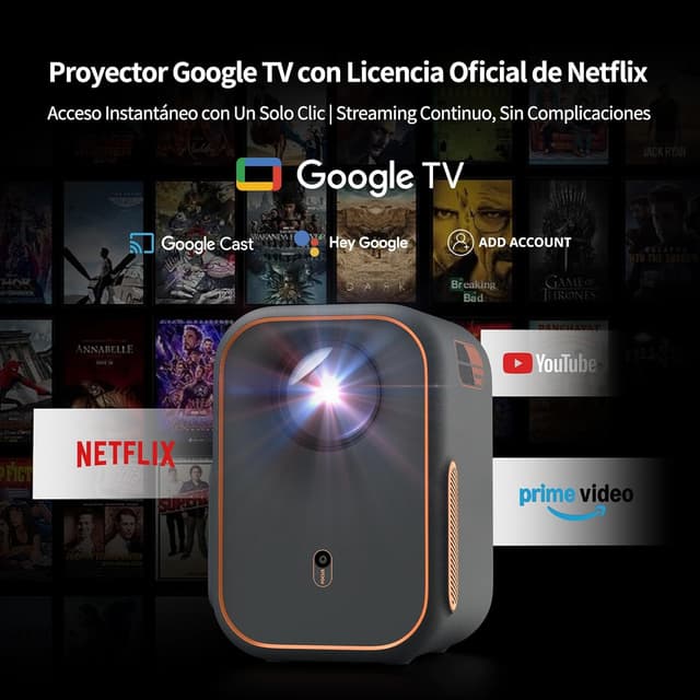 Detalle 2 de WEMAX Proyector Smart 1080P con Google TV y Netflix 📽