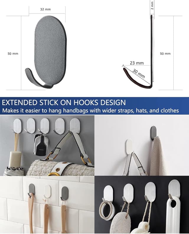 Detalle 2 de KAXIMON Self Adhesive Hooks White (10 pack) – extra strong sticky hooks for kitchen and bathroom