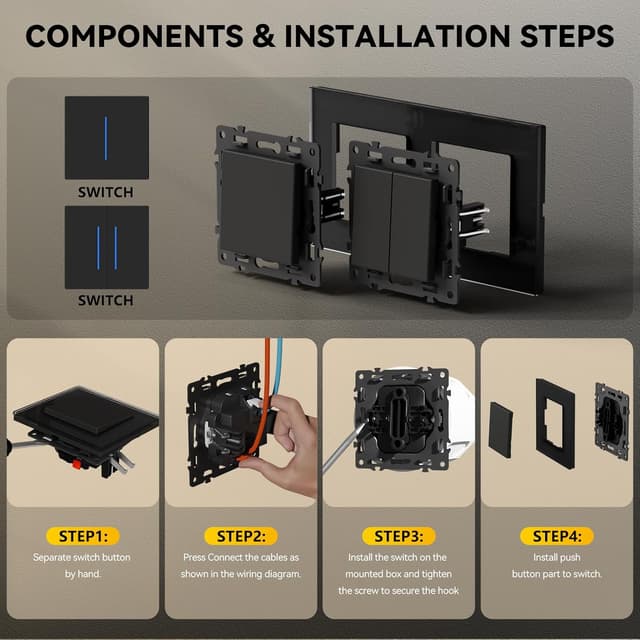 Thumbnail 2 de BSEEDLIFE Double Interrupteur Mural avec LED ⚡