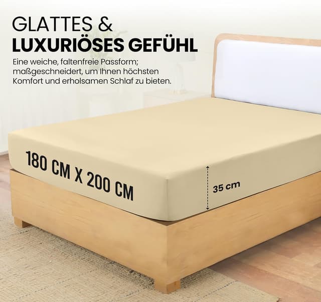 Detalle 2 de Spannbettlaken 180x200 cm in Beige – Utopia Bedding, 35 cm Taschen, gebürstete Polyester-Mikrofaser (OEKO-TEX)