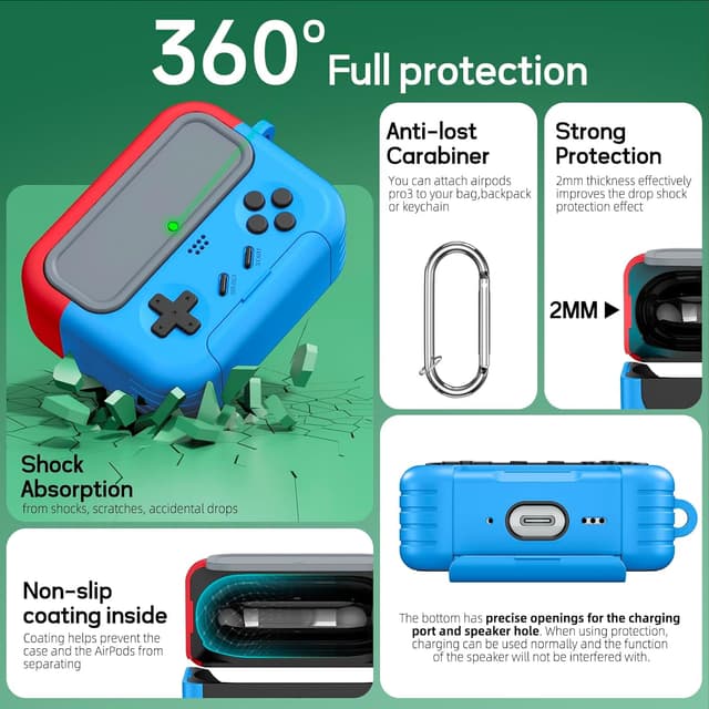 Detalle de Inesore AirPods Pro 3 Case Cover with Cleaner Kit, Lock & Phone Support (2025) - Console Game Style
