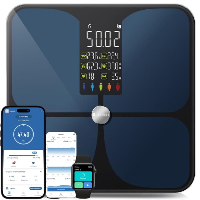 Detalle de Lepulse Lescale F4 Körperfettwaage mit App-Synchronisation, 22 Körpermaße & Trend-Tracking