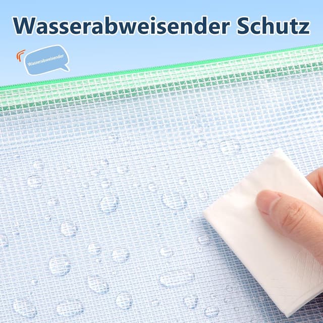 Detalle de SUNEE Dokumententasche A6 (12er-Set) – wasserdichte Mesh-Dateitachen mit Reißverschluss in 6 Farben