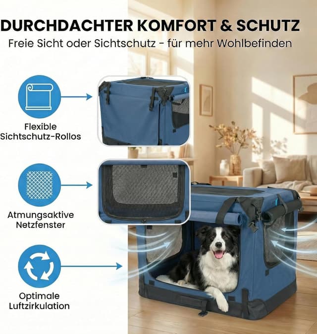 Detalle de Foxdevil by xonic® faltbare Hundebox/Katzenbox XXL (Blau) – Hundetransportbox für Auto & Zuhause