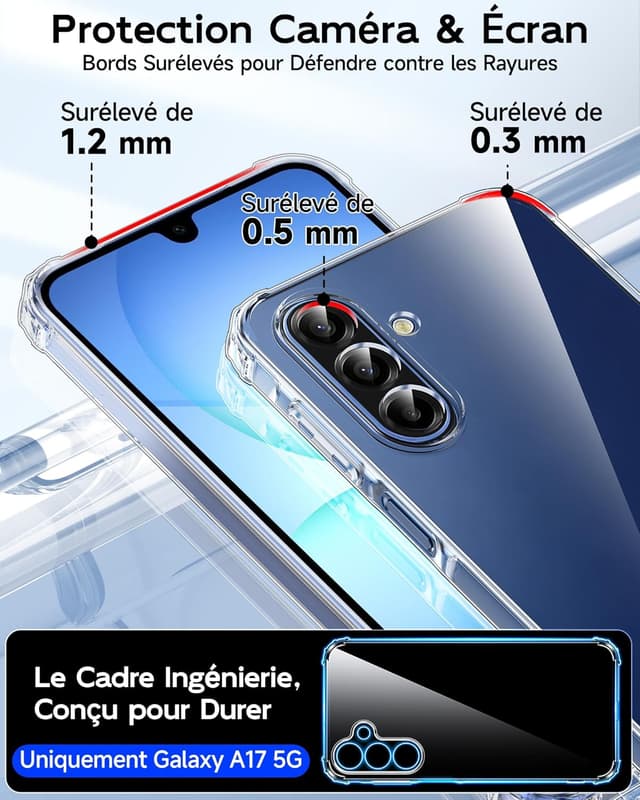 Thumbnail 2 de LeYi Coque Samsung A17 5G Transparent avec 2 Verres Trempés
