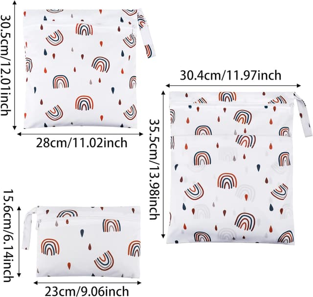 Detalle de Zocipro 3er Wetbag Set für Stoffwindeln (Nass- und Trocken-Taschen) mit Reißverschluss, Regenbogen