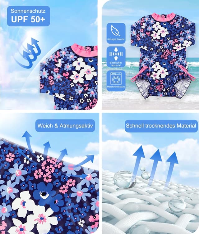 Detalle de BesserBay Baby Mädchen Rash Guard Einteiler mit UPF 50+ (Langarm, 0–36 Monate)