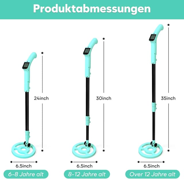 Detalle de iTayga verstellbarer Metalldetektor für Kinder (24–35") – wasserdichte Spule, faltbar, nur 0,88 Pfund