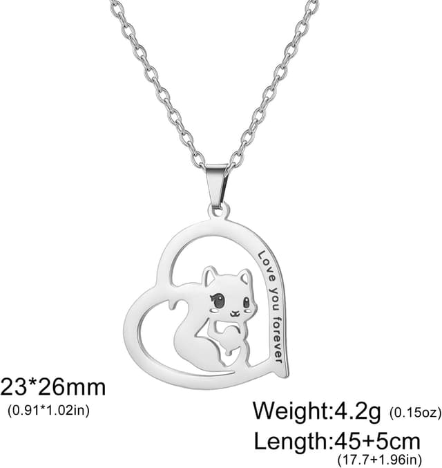 Detalle 2 de VASSAGO Eichhörnchen-Halskette aus Edelstahl mit Herz-Anhänger und „Love you forever“