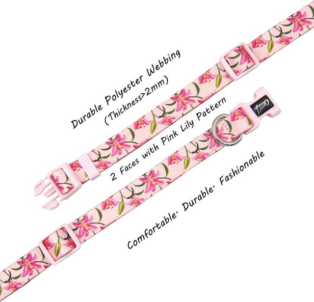 Detalle 2 de Olahibi Basic Dog Collar (S, Pink Lily) – soft and adjustable polyester collar for small dogs