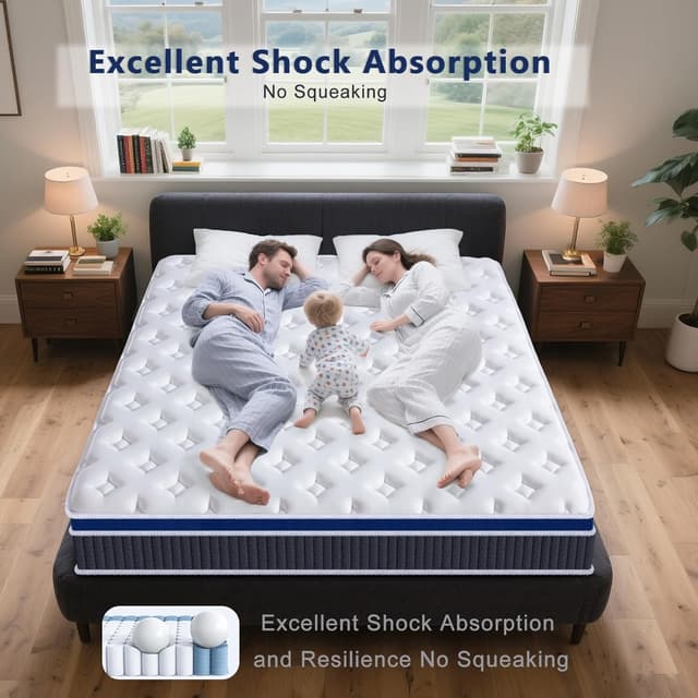 Detalle 2 de SEZMOONSI King Size Hybrid Mattress with Gel Memory Foam, 150x200x23cm