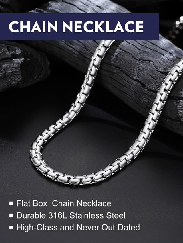 Detalle de Bandmax Venezianer Halskette aus 316L Edelstahl (8 mm) für Herren & Damen – Gliederkette ohne Anhänger