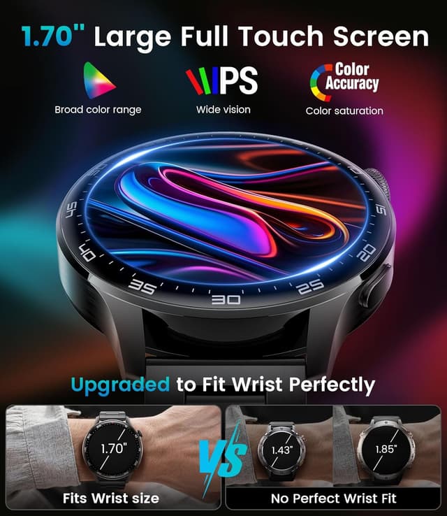 Detalle 2 de Montre connectée homme 1,7" HD avec appel Bluetooth, capteur cardio et écran tactile