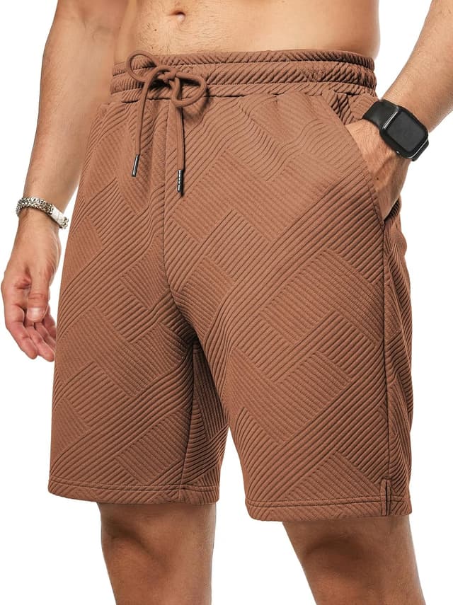 Detalle de JMIERR Herren Textur Kurze Hose mit 3 Taschen – lockere Casual-Shorts mit elastischem Bund