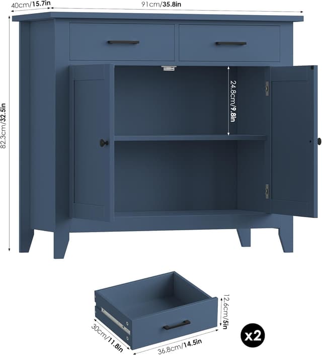 Detalle de HOCSOK credenza armadio da cucina con 2 cassetti e ripiani regolabili, blu 82x40x91 cm