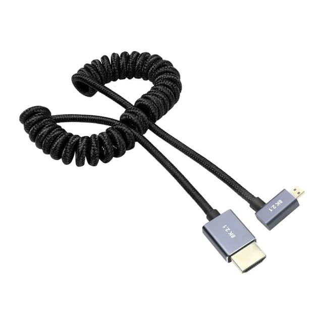 Detalle 2 de Alvin's Cables Right Angle Micro HDMI to HDMI 8K@60Hz / 4K@120Hz (HDMI 2.1) braided coiled cable