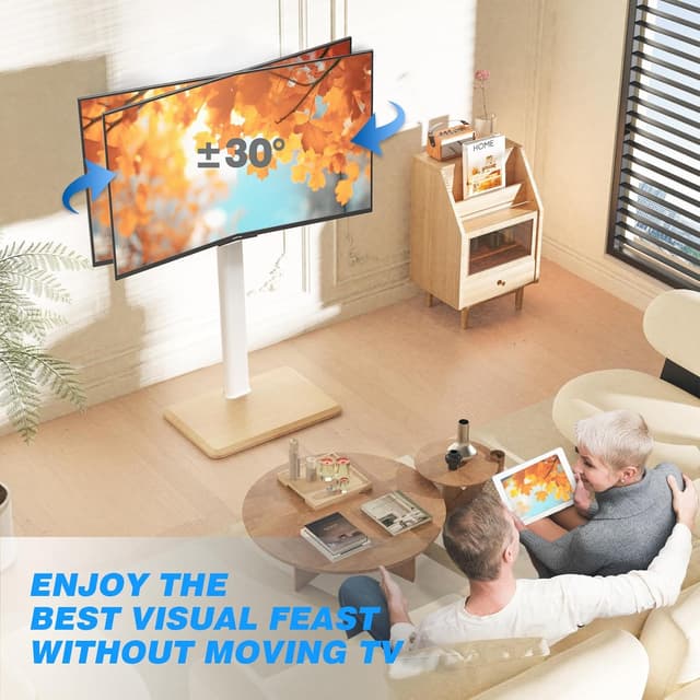 Detalle de 5Rcom Rollbarer TV-Ständer mit verdeckten Rollen, schwenkbar & höhenverstellbar (24–55 Zoll, bis 30 kg, VESA max. 400×400) – weiß