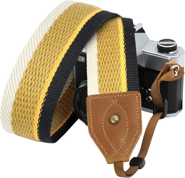 Detalle de Padwa Lifestyle Camera Strap (2" wide) – Vintage Crazy Horse leather & cotton embroidered universal DSLR/SLR strap
