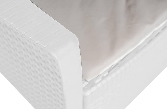 Detalle 2 de Set salotto da esterno Napoli di Dmora: 2 poltrone + tavolino contenitore effetto rattan bianco