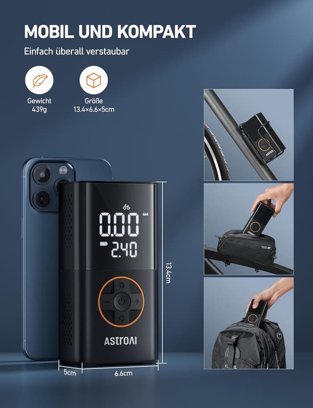 Detalle 2 de AstroAI Kabelloser elektrische Luftpumpe 150 PSI