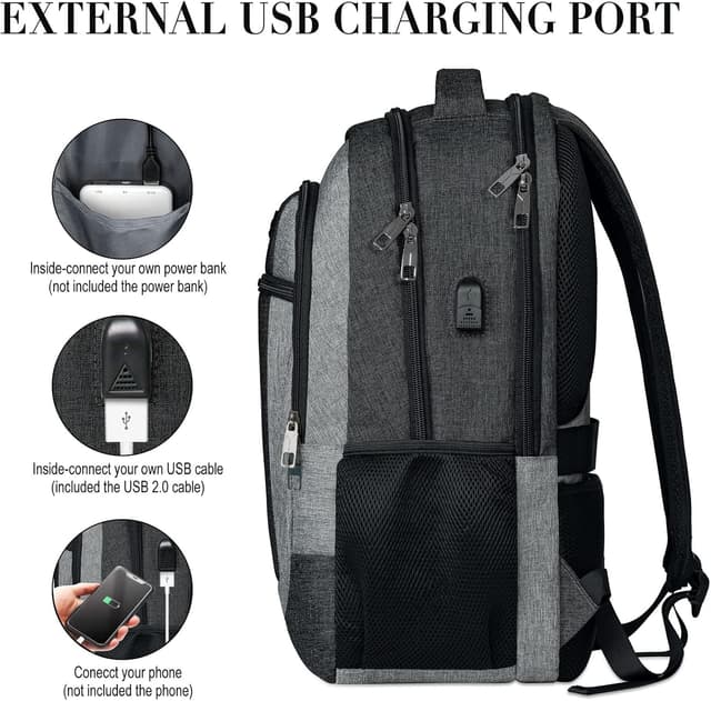 Detalle de BIKROD Rucksack für Damen & Herren mit 17,3-Zoll-Laptoptasche, USB-Anschluss und Anti-Diebstahl-Schutz
