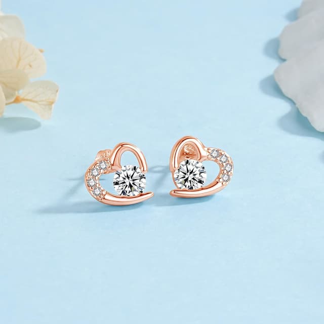 Detalle de Cangall Ohrstecker Silber 925 Herz mit Cubic Zirkonia (10 mm) – hypoallergen