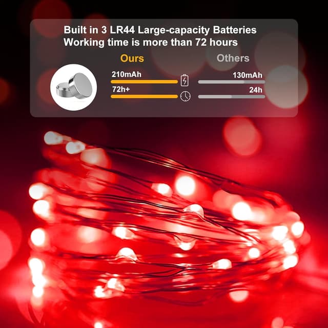 Thumbnail 2 de pozzolanas 24 Pack Red String Lights 7ft, 20 LEDs 🎉