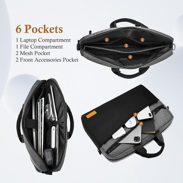 Detalle de Bagasin 15.6–17.3 inch Laptop Shoulder Bag with Water-Repellent Fabric & 4-Layer Protection