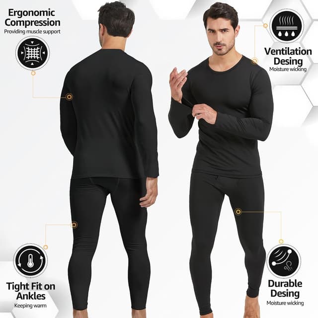 Thumbnail 1 de UNIQUEBELLA Mens Thermal Underwear Set Fleece Lined