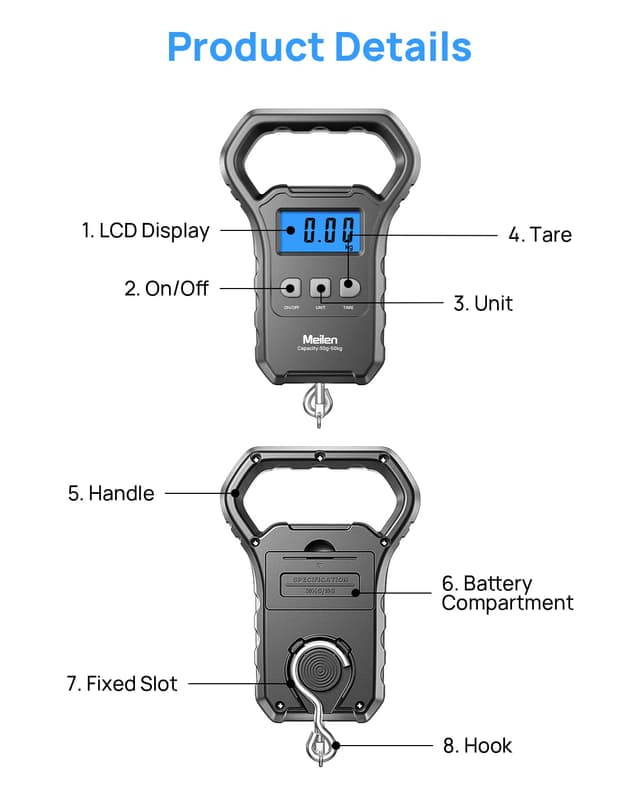Detalle 2 de Meilen Fish Scale luggage scale (110lb/50kg) with backlit LCD and large handle